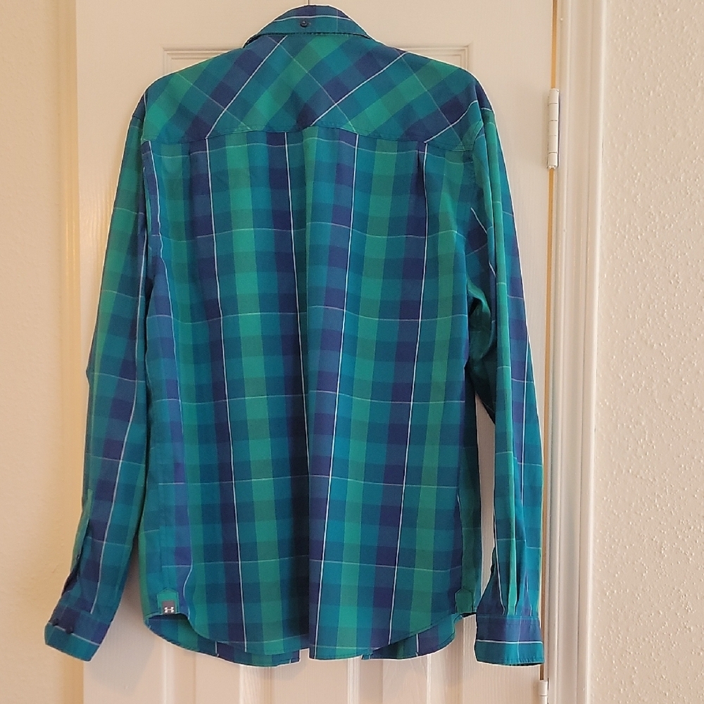 Under Armour Men's Blue and Green Plaid Shirt - Picture 5 of 7